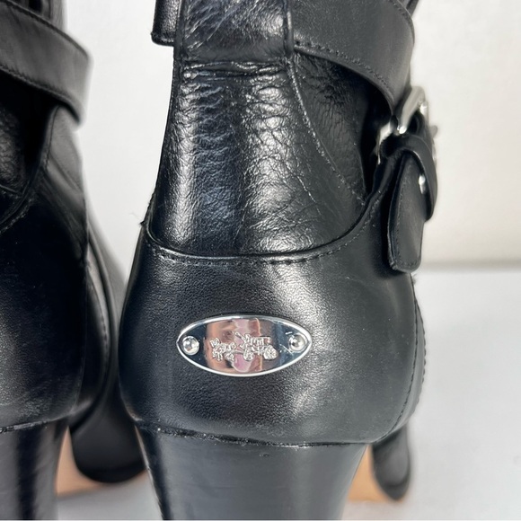 Coach Womens 9 Alexandra Black Leather Mid Calf Heeled Boots Buckle Booties - Picture 13 of 13